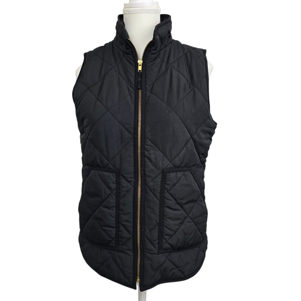 J.Crew Factory Black Quilted Puffer Vest Women's Size Small Full Zip Cabincore